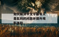 如何解决中文字幕导入是乱码的问题并提升观影体验