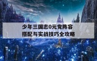 少年三国志0元党阵容搭配与实战技巧全攻略