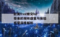 欧美free嫩交hd带来的视听盛宴与体验感受深度解析