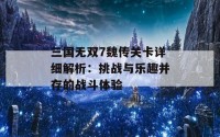 三国无双7魏传关卡详细解析：挑战与乐趣并存的战斗体验